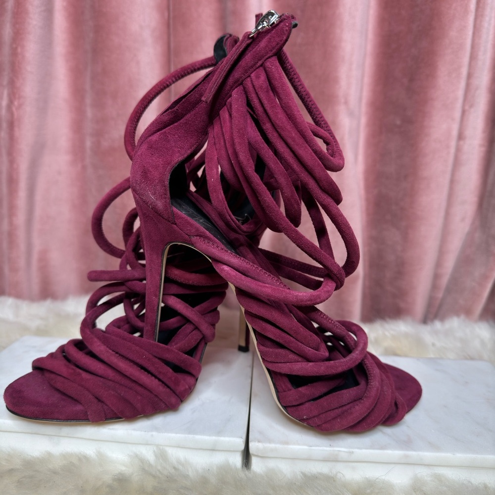 Giuseppe Zanotti Strappy Suede Burgundy Sandal Heel EU Size 38 - Picture 8 of 8